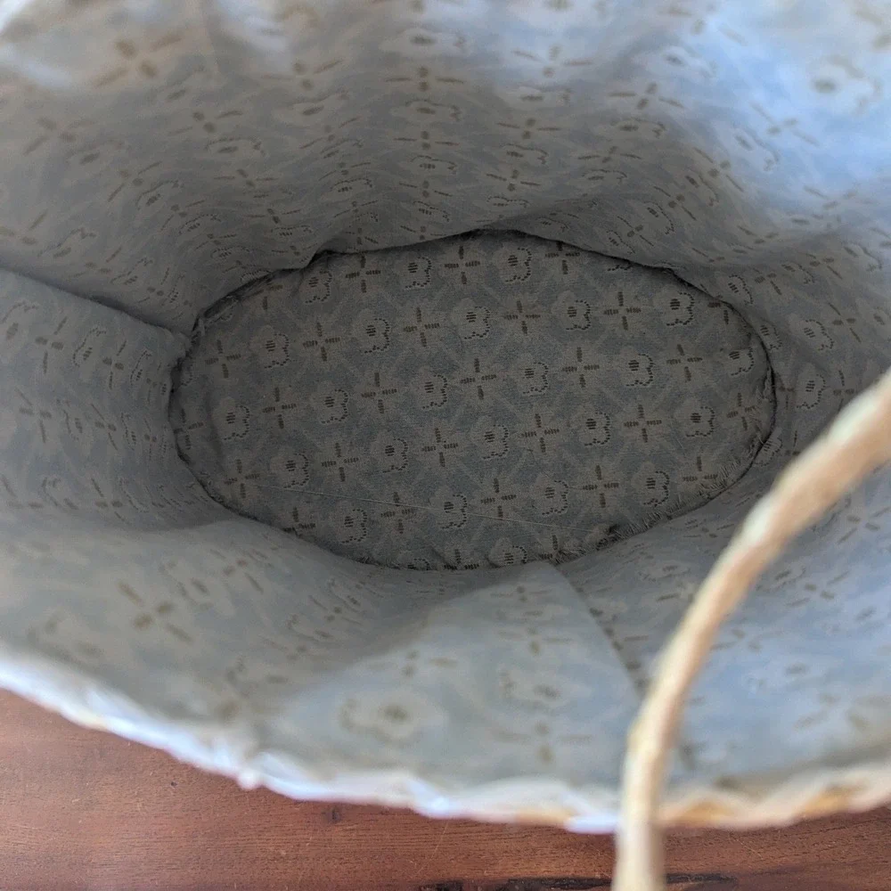 Woven Straw Tote Bucket‎ Shoulder Bag Tan Seashell Raffia  Fabric Lined Beach